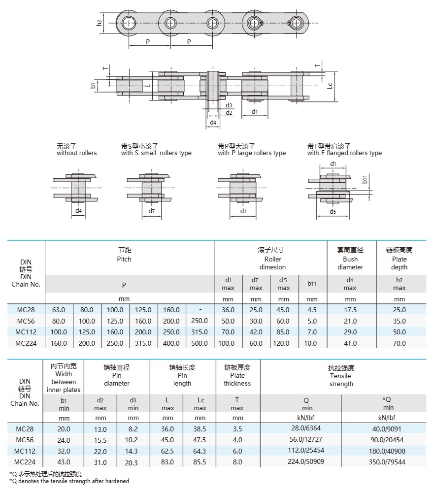 série mc métrique chaîne transporteuse à goupilles creuses catégorie