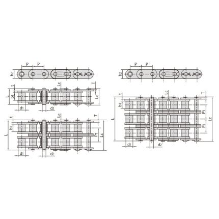 Chaîne à rouleaux de la série B avec plaques latérales droites