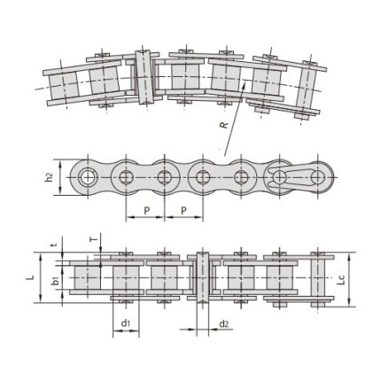 chaîne à rouleaux en acier inoxydable pour étrave latérale