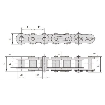 chaîne à rouleaux à pas court zinguée